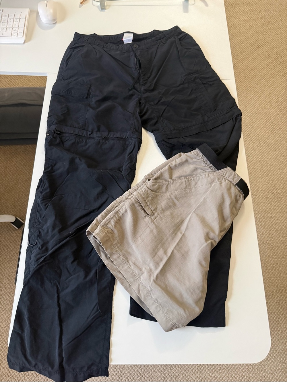 North Face black hiking pants (converts to shorts) AND tan shorts - both sized M